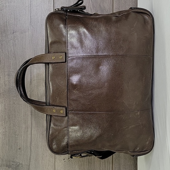Fossil Brown Leather Laptop Messenger Crossbody Shoulder Bag - Picture 1 of 15